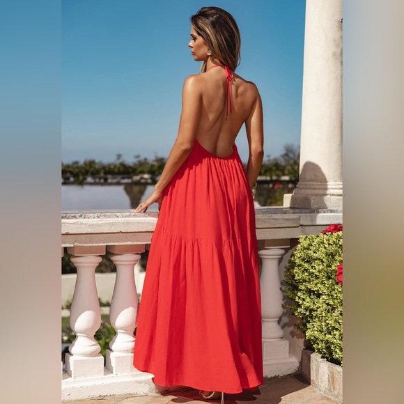 Cupshe x Kelsey Anderson Hello Sunshine Red Halter Maxi Dress Size Large NWT - Picture 14 of 14